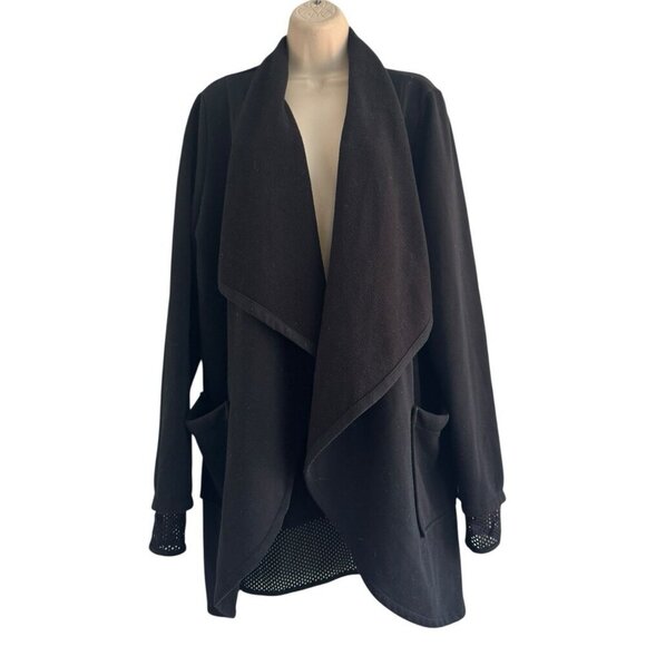 Fabletics Eugenia Coat Women's Sz L Black Open Front Fleece Lined Back Mesh Coat - Picture 2 of 10